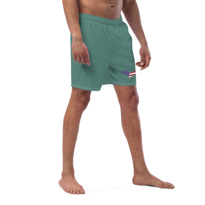 Michigan Upper Peninsula Men's Swim Trunks (w/ UP USA Flag ) | Copper Green