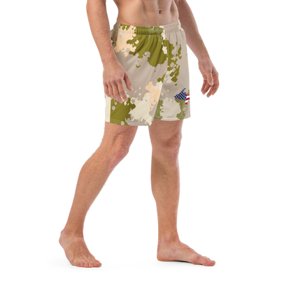 Michigan Upper Peninsula Men's Swim Trunks (w/ UP USA Flag ) | Rosy Mound Camo