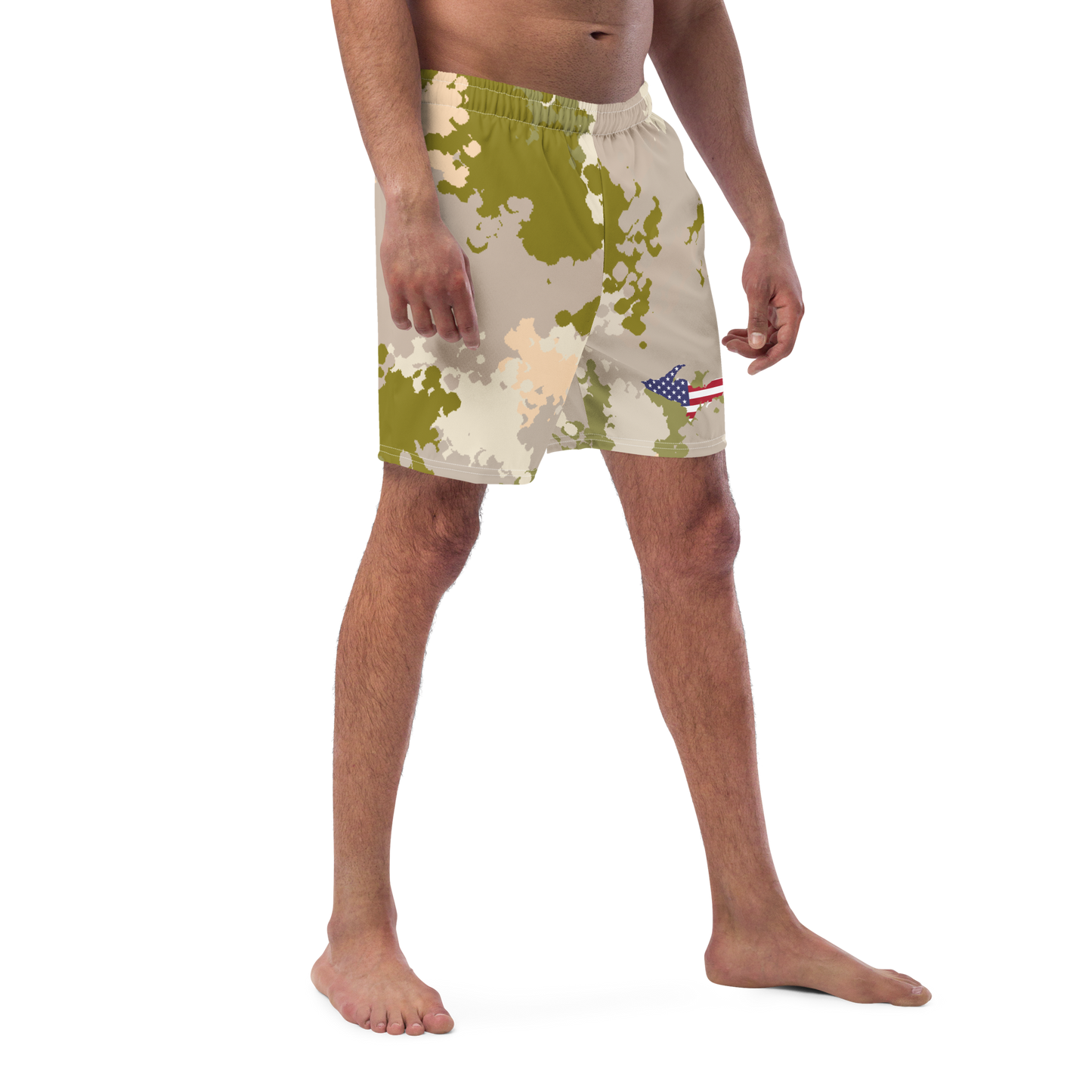 Michigan Upper Peninsula Men's Swim Trunks (w/ UP USA Flag ) | Rosy Mound Camo