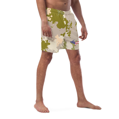 Michigan Upper Peninsula Men's Swim Trunks (w/ UP USA Flag ) | Rosy Mound Camo