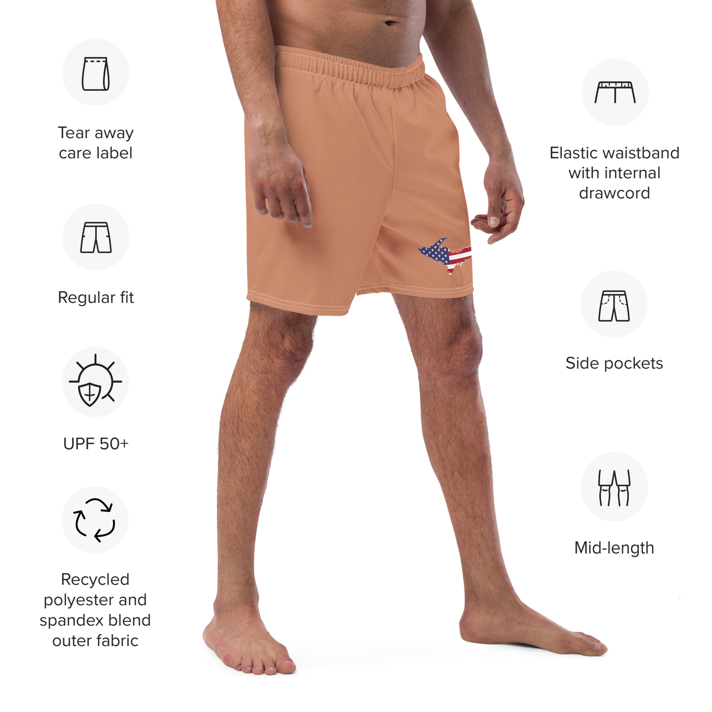 Michigan Upper Peninsula Men's Swim Trunks (w/ UP USA Flag ) | Copper Color