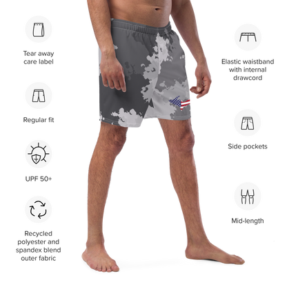 Michigan Upper Peninsula Men's Swim Trunks (w/ UP USA Flag ) | Iron Ore Camo