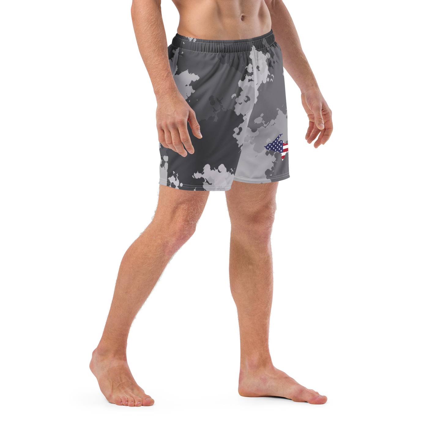 Michigan Upper Peninsula Men's Swim Trunks (w/ UP USA Flag ) | Iron Ore Camo