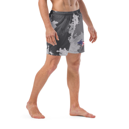 Michigan Upper Peninsula Men's Swim Trunks (w/ UP USA Flag ) | Iron Ore Camo