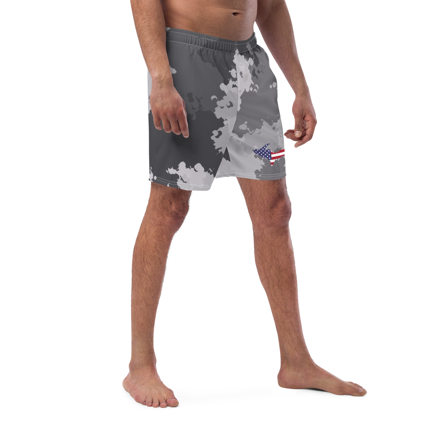 Michigan Upper Peninsula Men's Swim Trunks (w/ UP USA Flag ) | Iron Ore Camo