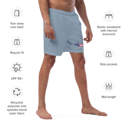 Michigan Upper Peninsula Men's Swim Trunks (w/ UP USA Flag ) | B-24 Grey