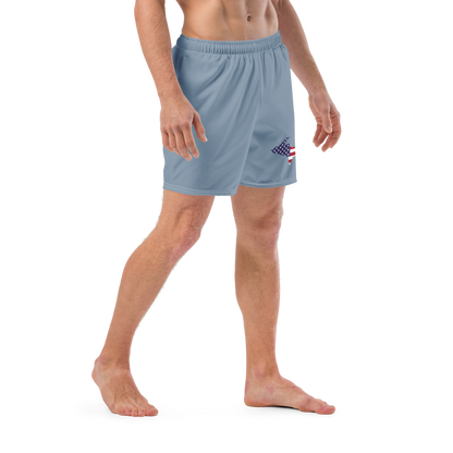 Michigan Upper Peninsula Men's Swim Trunks (w/ UP USA Flag ) | B-24 Grey