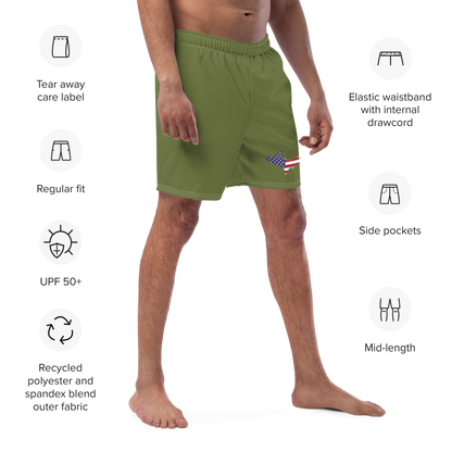 Michigan Upper Peninsula Men's Swim Trunks (w/ UP USA Flag ) | Beachgrass Green