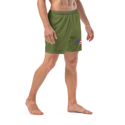 Michigan Upper Peninsula Men's Swim Trunks (w/ UP USA Flag ) | Beachgrass Green