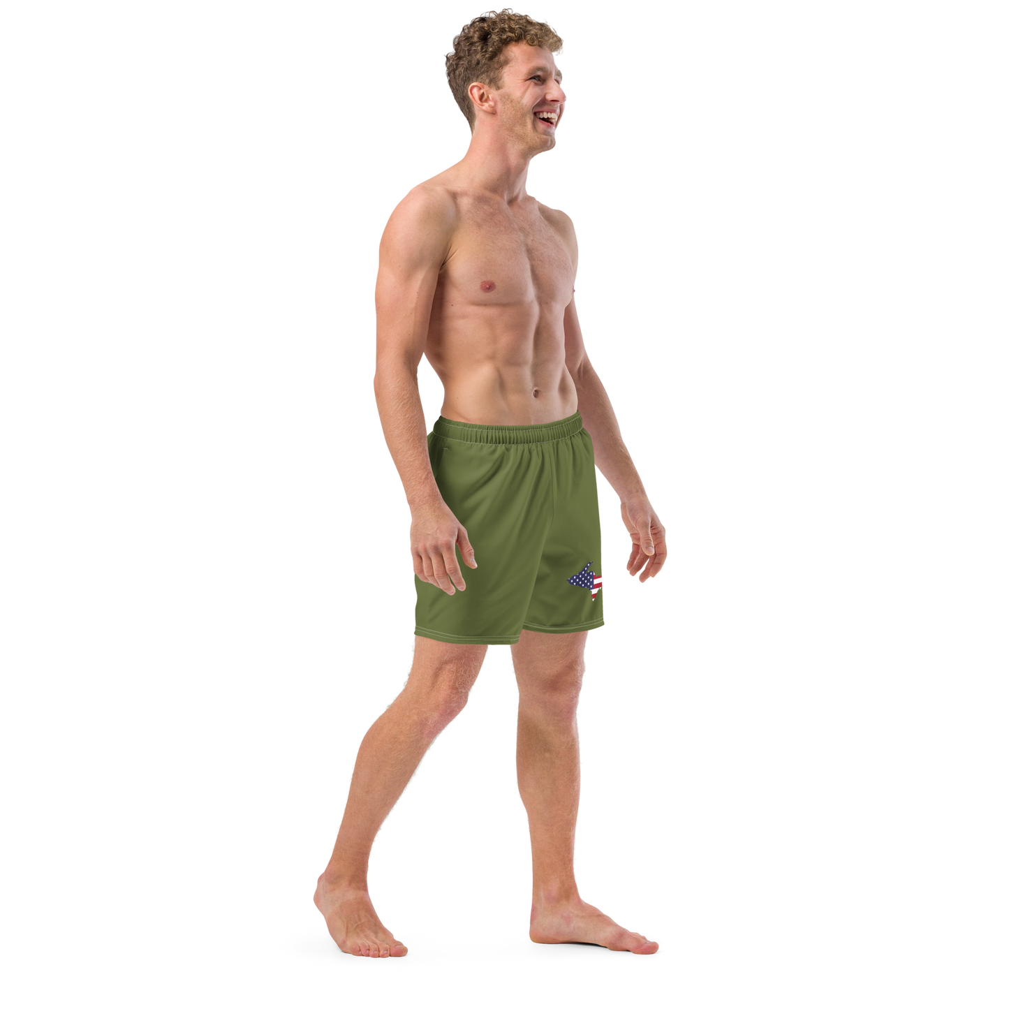 Michigan Upper Peninsula Men's Swim Trunks (w/ UP USA Flag ) | Beachgrass Green