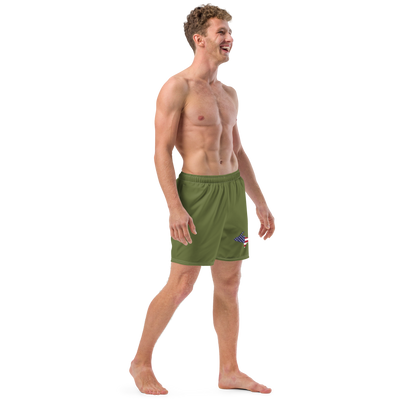 Michigan Upper Peninsula Men's Swim Trunks (w/ UP USA Flag ) | Beachgrass Green