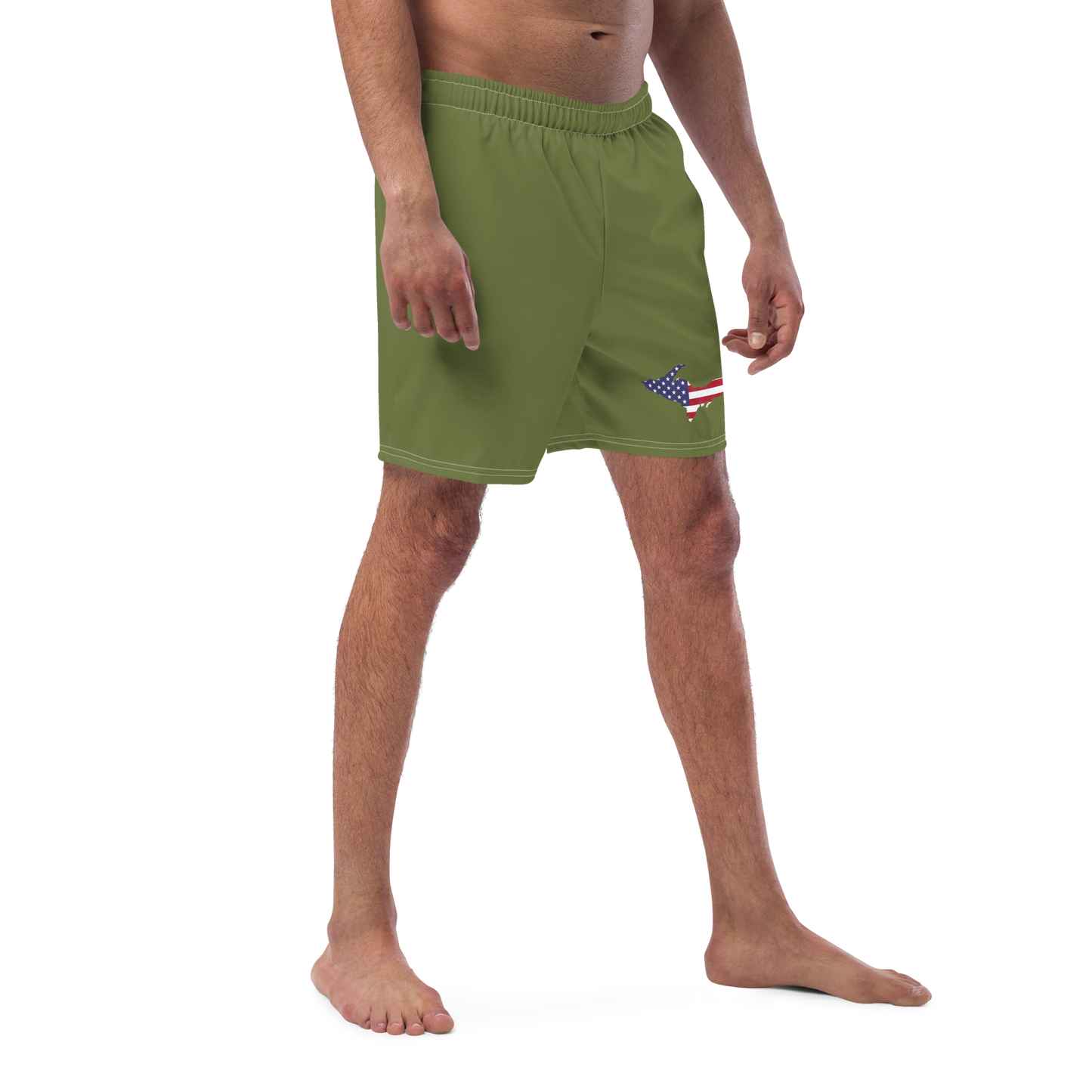 Michigan Upper Peninsula Men's Swim Trunks (w/ UP USA Flag ) | Beachgrass Green