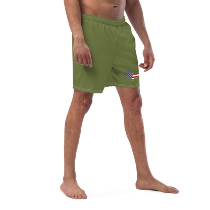 Michigan Upper Peninsula Men's Swim Trunks (w/ UP USA Flag ) | Beachgrass Green