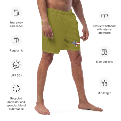 Michigan Upper Peninsula Men's Swim Trunks (w/ UP USA Flag ) | Beachgrass Gold