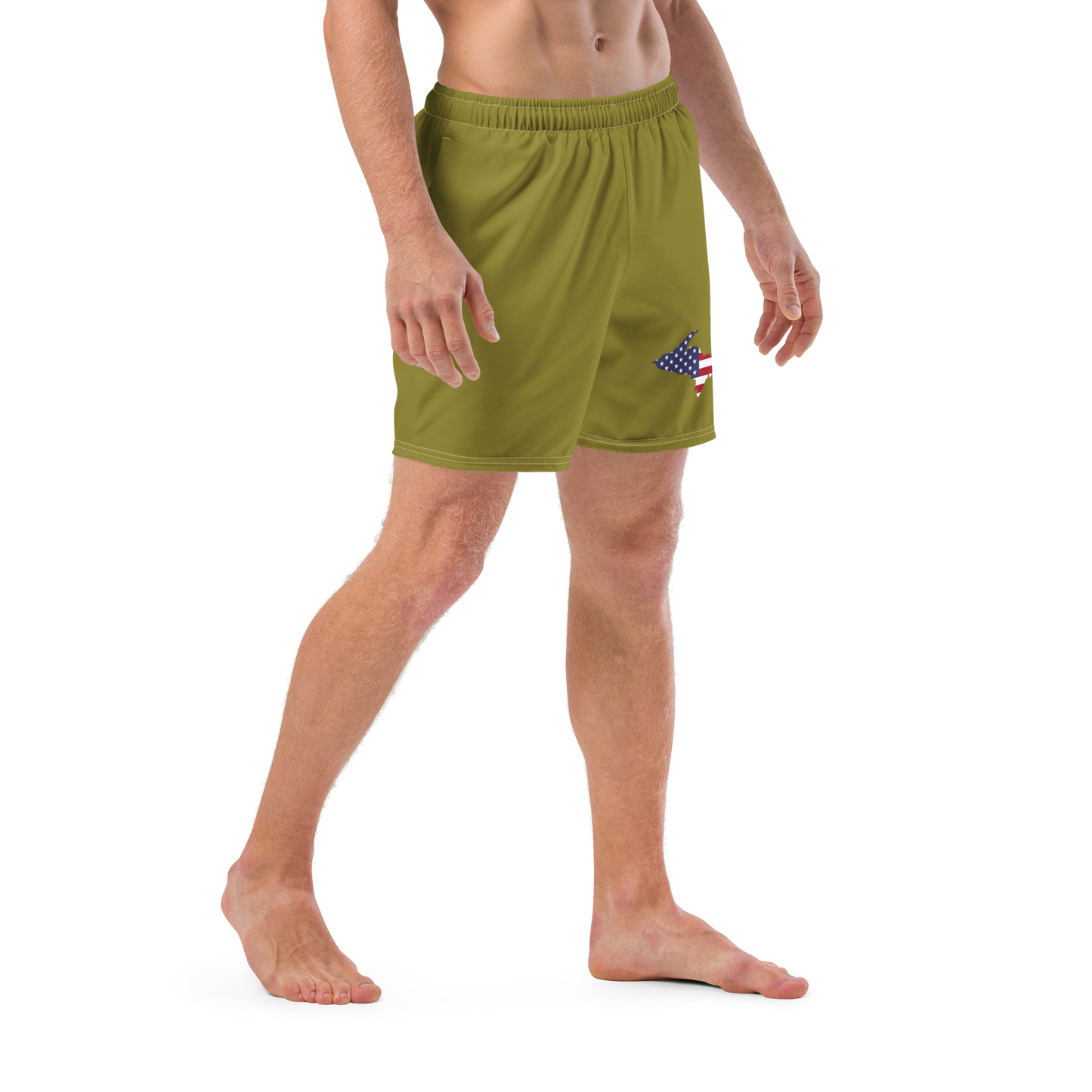 Michigan Upper Peninsula Men's Swim Trunks (w/ UP USA Flag ) | Beachgrass Gold