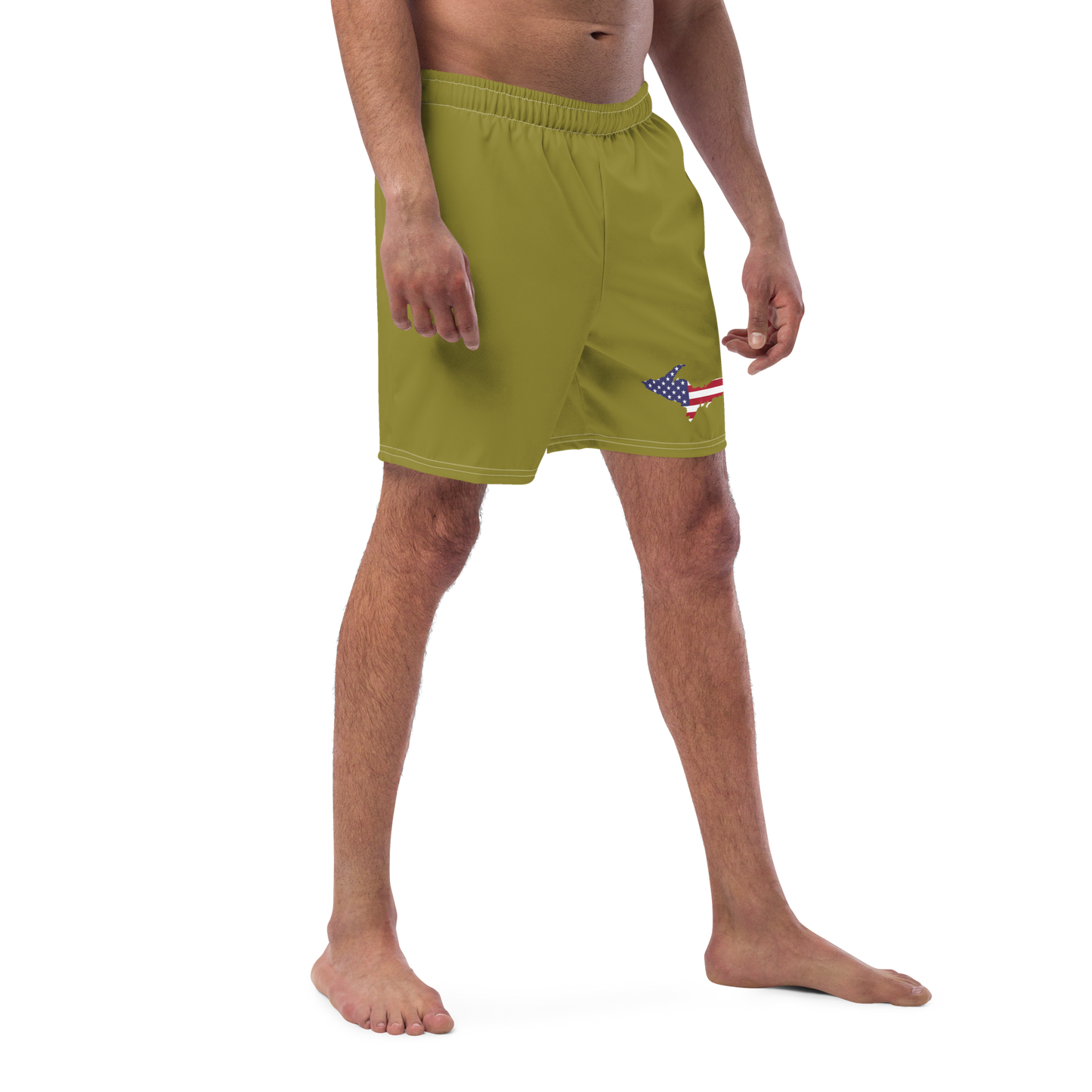 Michigan Upper Peninsula Men's Swim Trunks (w/ UP USA Flag ) | Beachgrass Gold