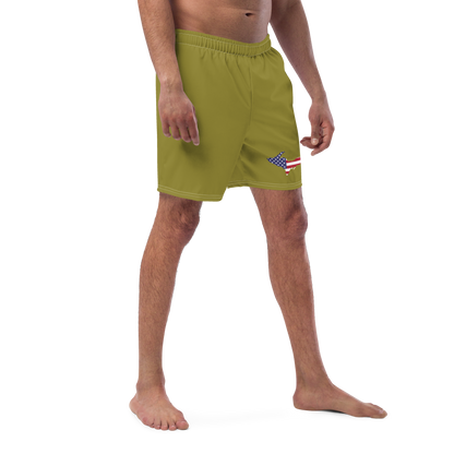 Michigan Upper Peninsula Men's Swim Trunks (w/ UP USA Flag ) | Beachgrass Gold