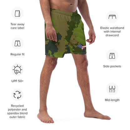 Michigan Upper Peninsula Men's Swim Trunks (w/ UP USA Flag ) | Woodland Camo