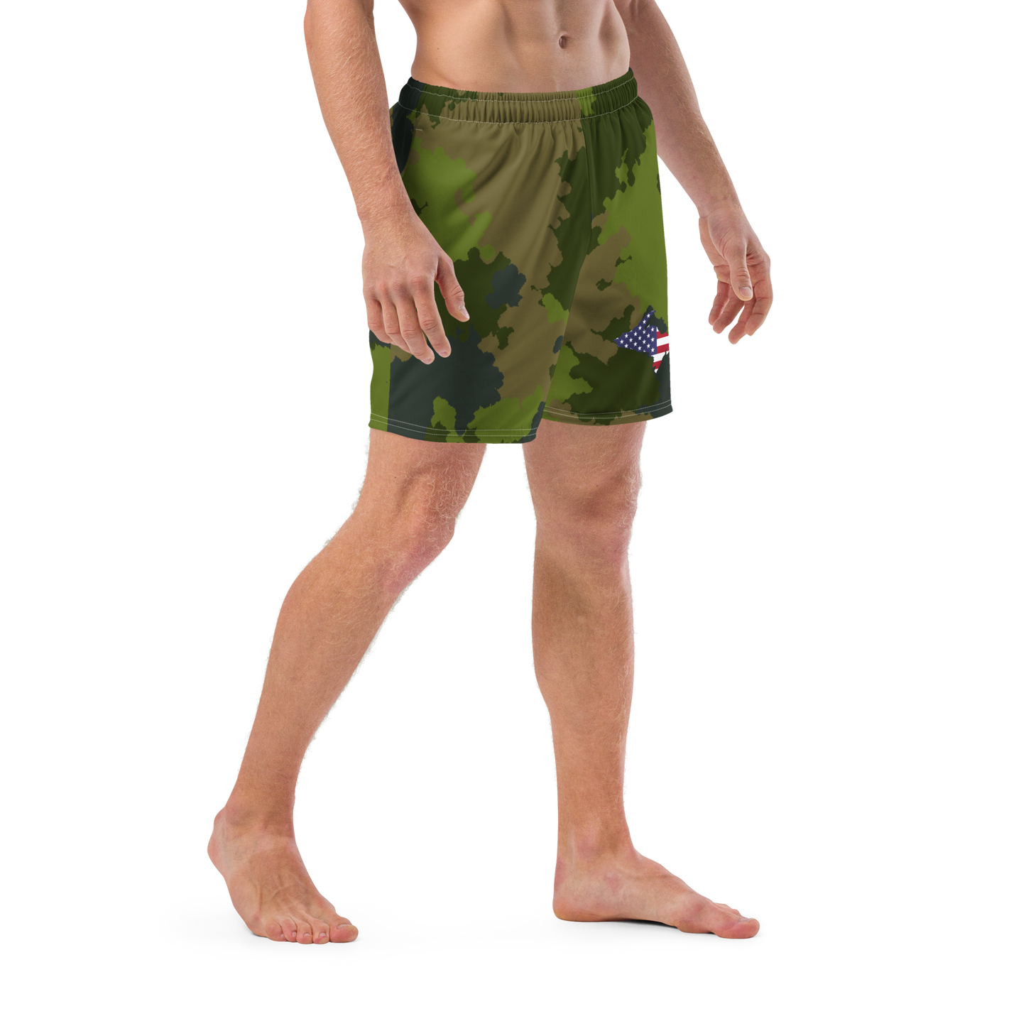 Michigan Upper Peninsula Men's Swim Trunks (w/ UP USA Flag ) | Woodland Camo