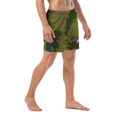 Michigan Upper Peninsula Men's Swim Trunks (w/ UP USA Flag ) | Woodland Camo