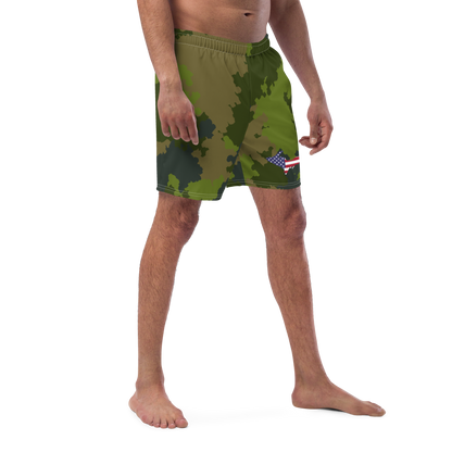 Michigan Upper Peninsula Men's Swim Trunks (w/ UP USA Flag ) | Woodland Camo