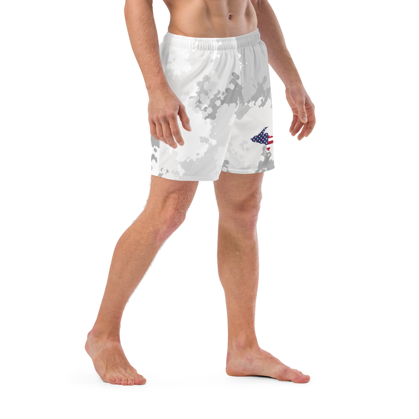 Michigan Upper Peninsula Men's Swim Trunks (w/ UP USA Flag ) | Snow Camo