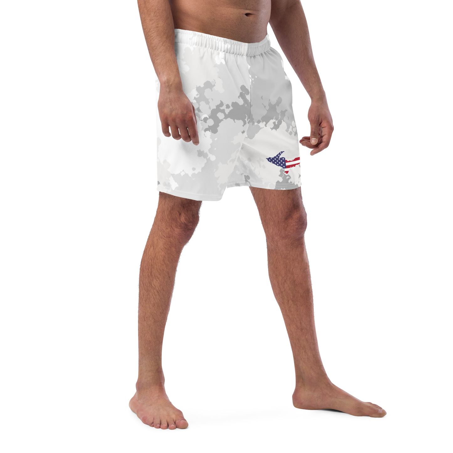 Michigan Upper Peninsula Men's Swim Trunks (w/ UP USA Flag ) | Snow Camo