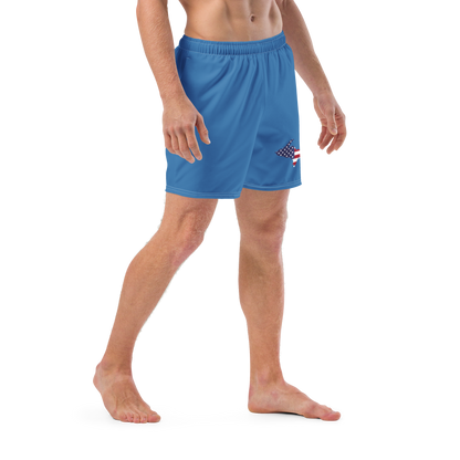 Michigan Upper Peninsula Men's Swim Trunks (w/ UP USA Flag ) | Lake Superior Blue