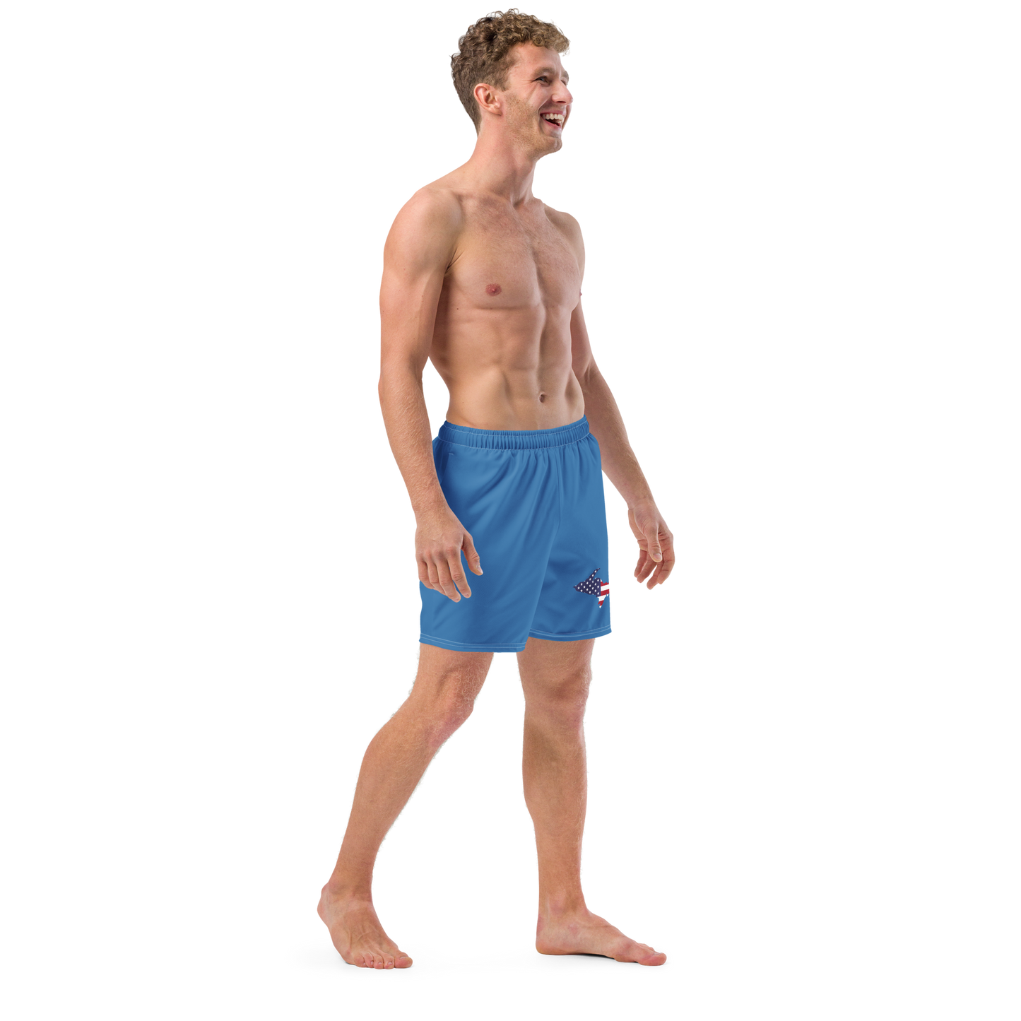 Michigan Upper Peninsula Men's Swim Trunks (w/ UP USA Flag ) | Lake Superior Blue