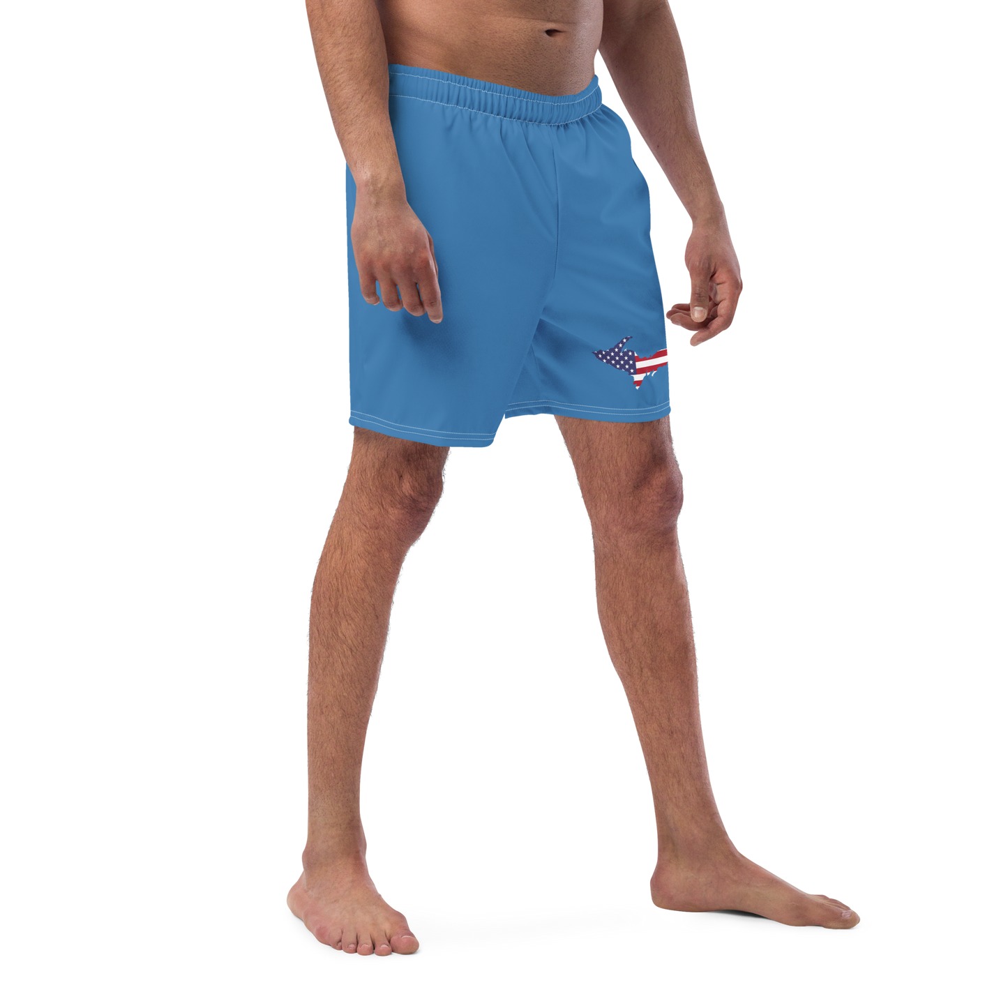 Michigan Upper Peninsula Men's Swim Trunks (w/ UP USA Flag ) | Lake Superior Blue