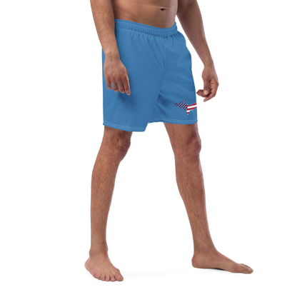 Michigan Upper Peninsula Men's Swim Trunks (w/ UP USA Flag ) | Lake Superior Blue