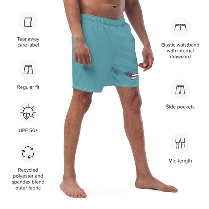 Michigan Upper Peninsula Men's Swim Trunks (w/ UP USA Flag ) | Lake Huron Blue