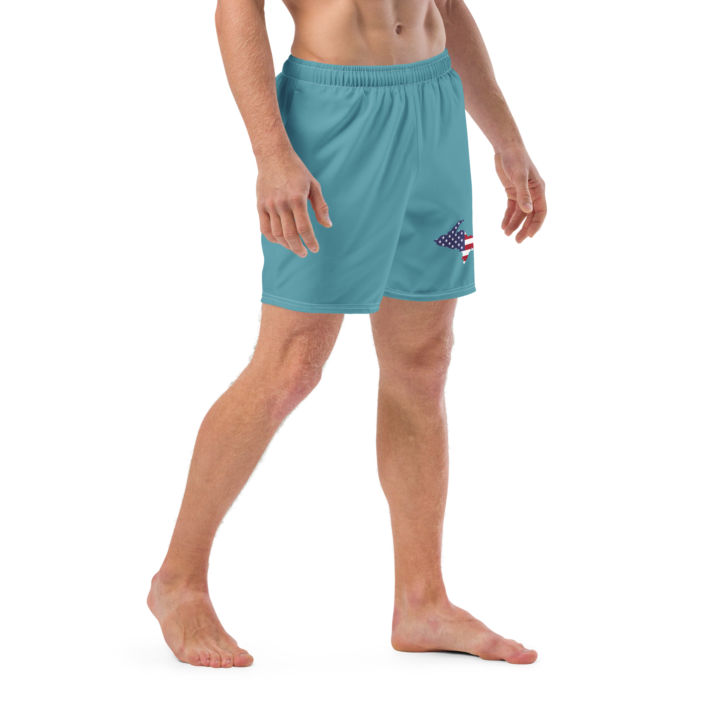 Michigan Upper Peninsula Men's Swim Trunks (w/ UP USA Flag ) | Lake Huron Blue