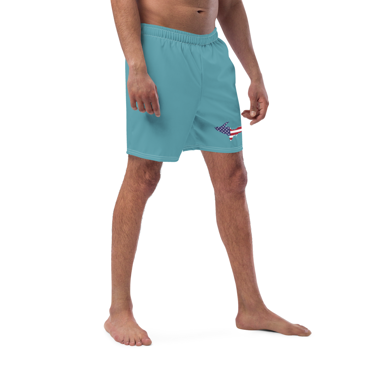 Michigan Upper Peninsula Men's Swim Trunks (w/ UP USA Flag ) | Lake Huron Blue