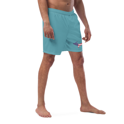 Michigan Upper Peninsula Men's Swim Trunks (w/ UP USA Flag ) | Lake Huron Blue