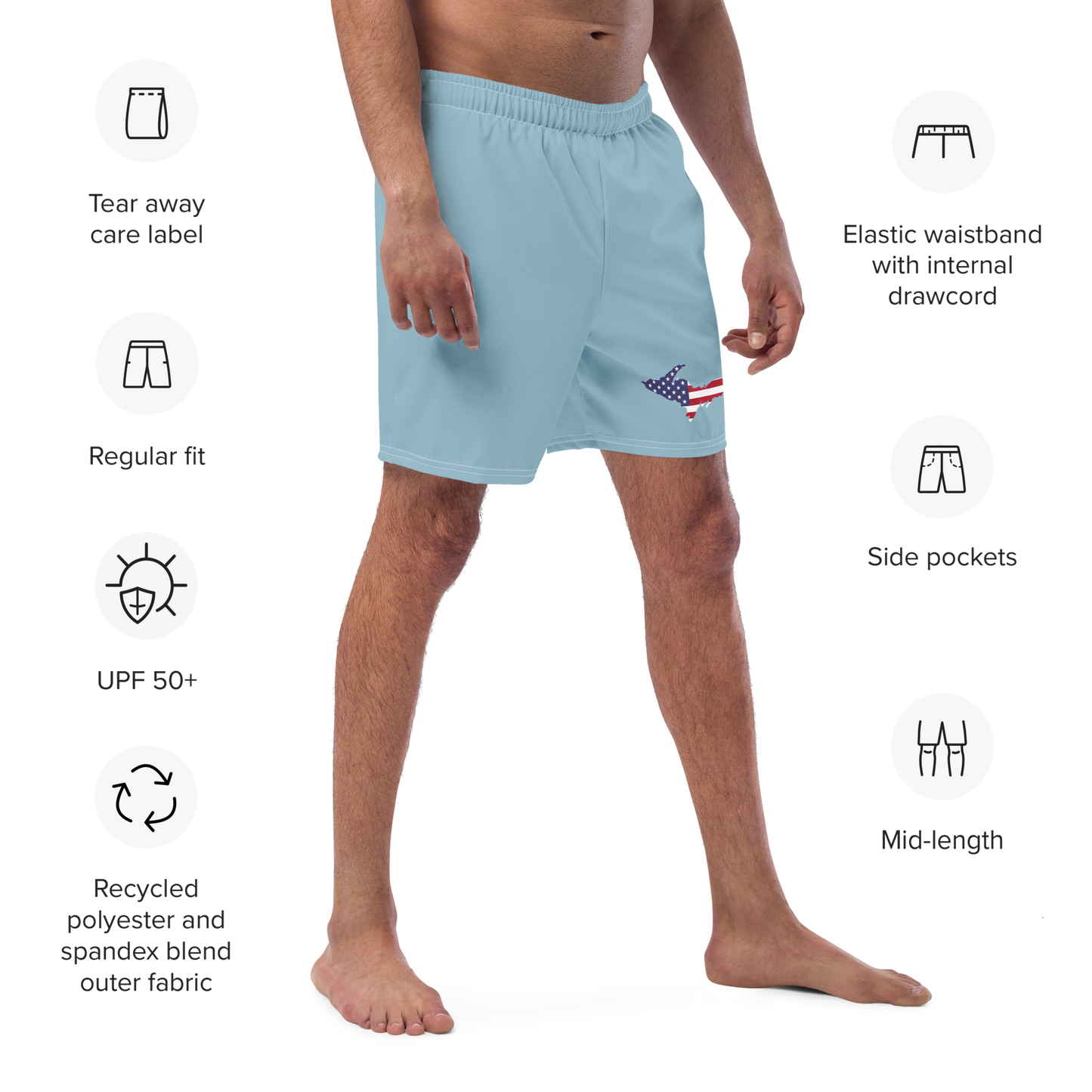 Michigan Upper Peninsula Men's Swim Trunks (w/ UP USA Flag ) | Opal Blue