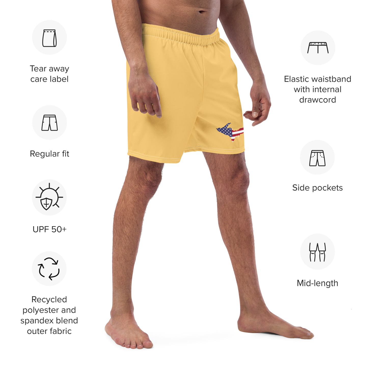 Michigan Upper Peninsula Men's Swim Trunks (w/ UP USA Flag ) | Citrine