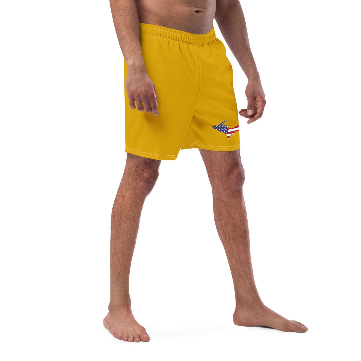 Michigan Upper Peninsula Men's Swim Trunks (w/ UP USA Flag ) | Gold