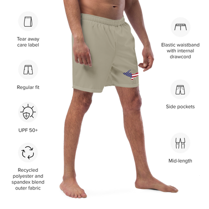 Michigan Upper Peninsula Men's Swim Trunks (w/ UP USA Flag ) | Petoskey Stone Beige