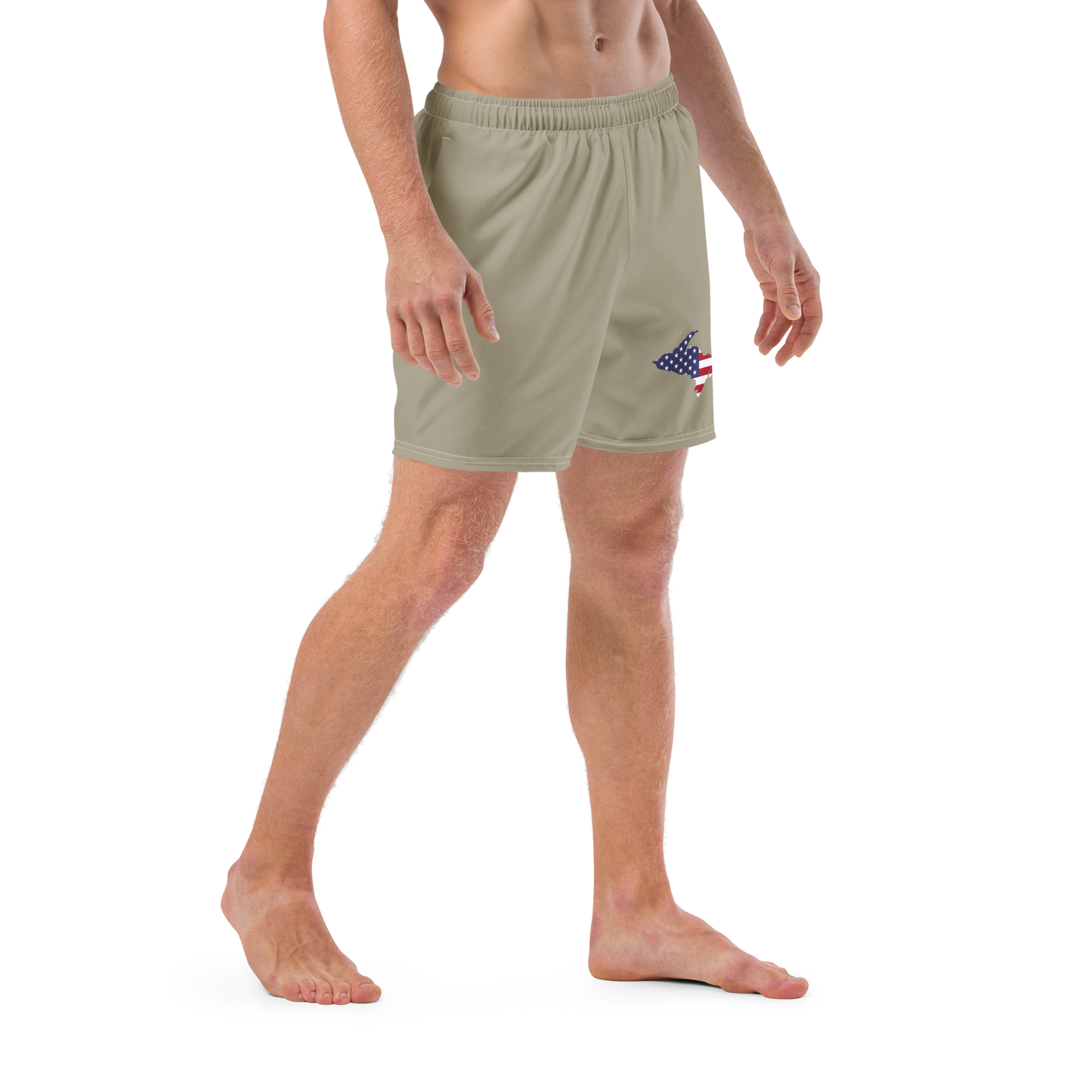 Michigan Upper Peninsula Men's Swim Trunks (w/ UP USA Flag ) | Petoskey Stone Beige