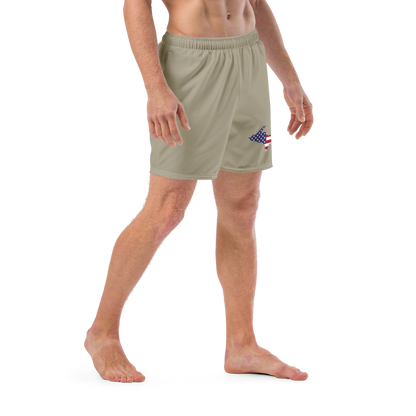 Michigan Upper Peninsula Men's Swim Trunks (w/ UP USA Flag ) | Petoskey Stone Beige