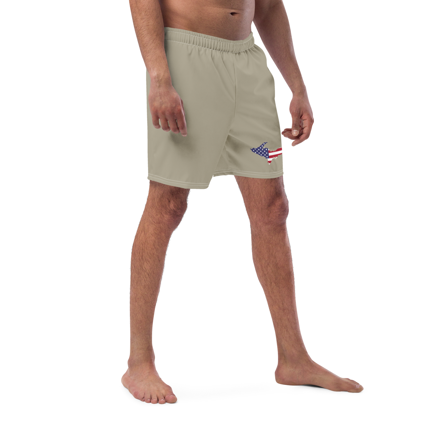 Michigan Upper Peninsula Men's Swim Trunks (w/ UP USA Flag ) | Petoskey Stone Beige