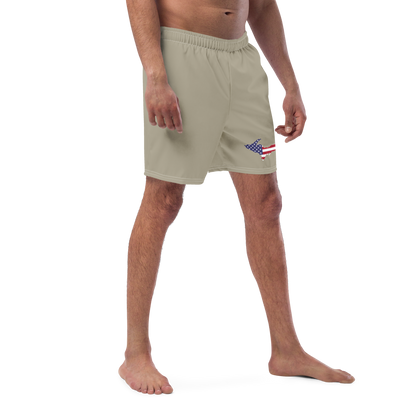 Michigan Upper Peninsula Men's Swim Trunks (w/ UP USA Flag ) | Petoskey Stone Beige