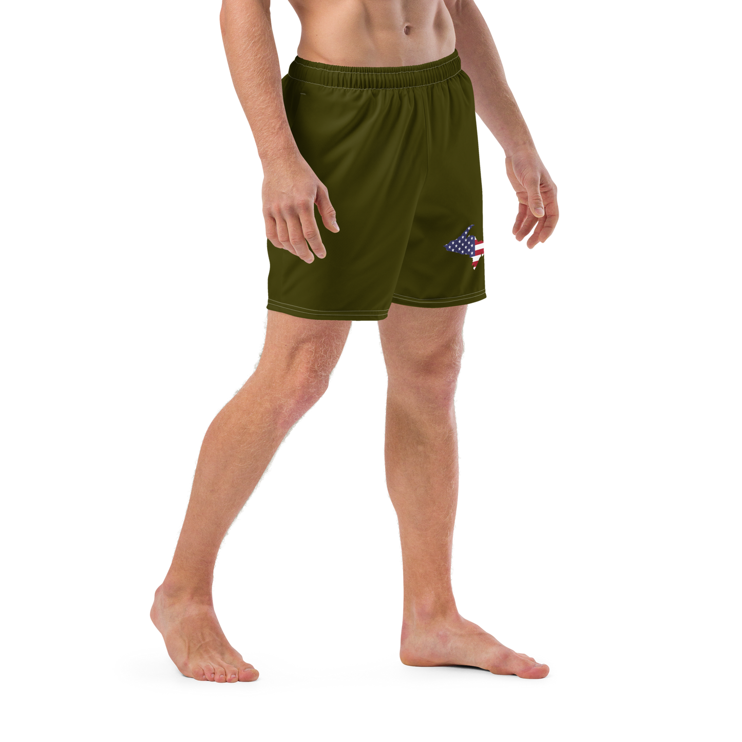 Michigan Upper Peninsula Men's Swim Trunks (w/ UP USA Flag ) | Military Green