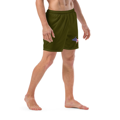 Michigan Upper Peninsula Men's Swim Trunks (w/ UP USA Flag ) | Military Green