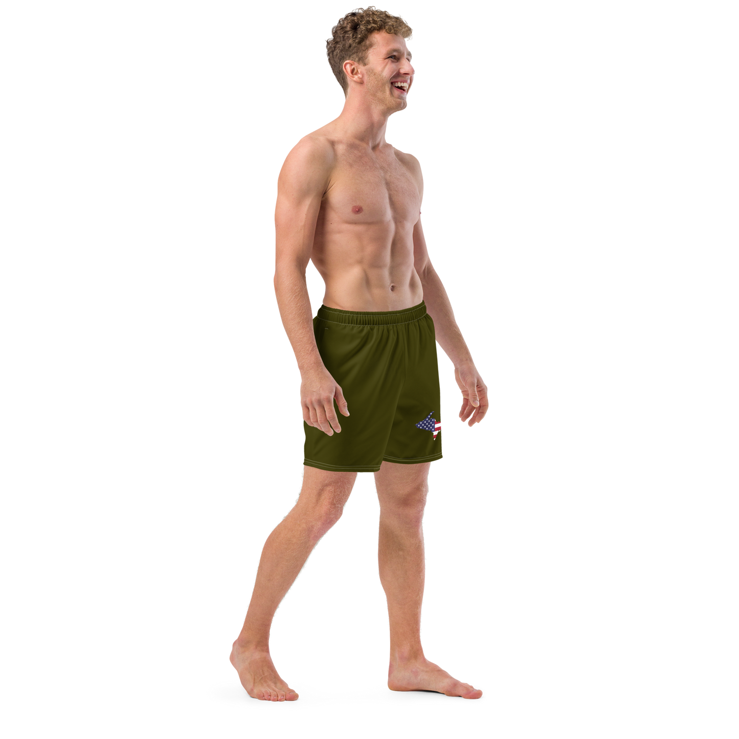 Michigan Upper Peninsula Men's Swim Trunks (w/ UP USA Flag ) | Military Green