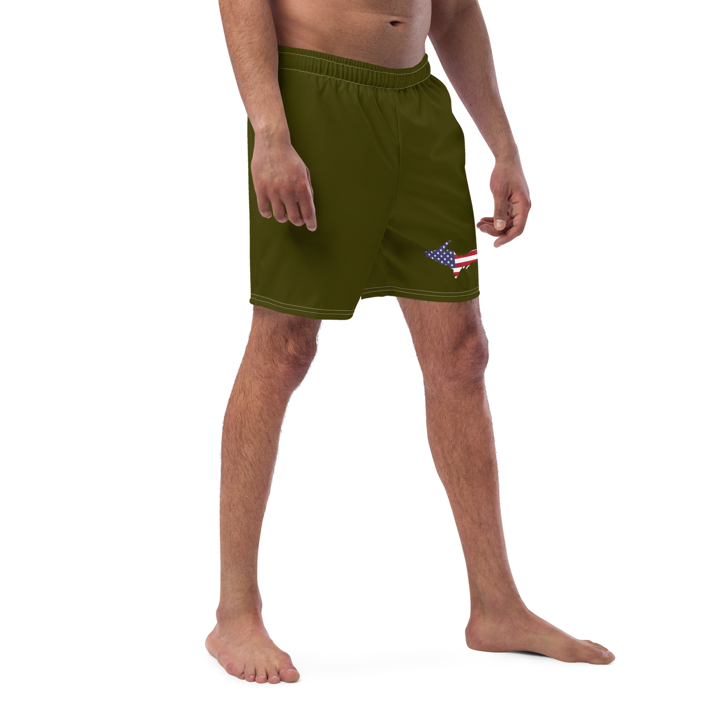 Michigan Upper Peninsula Men's Swim Trunks (w/ UP USA Flag ) | Military Green