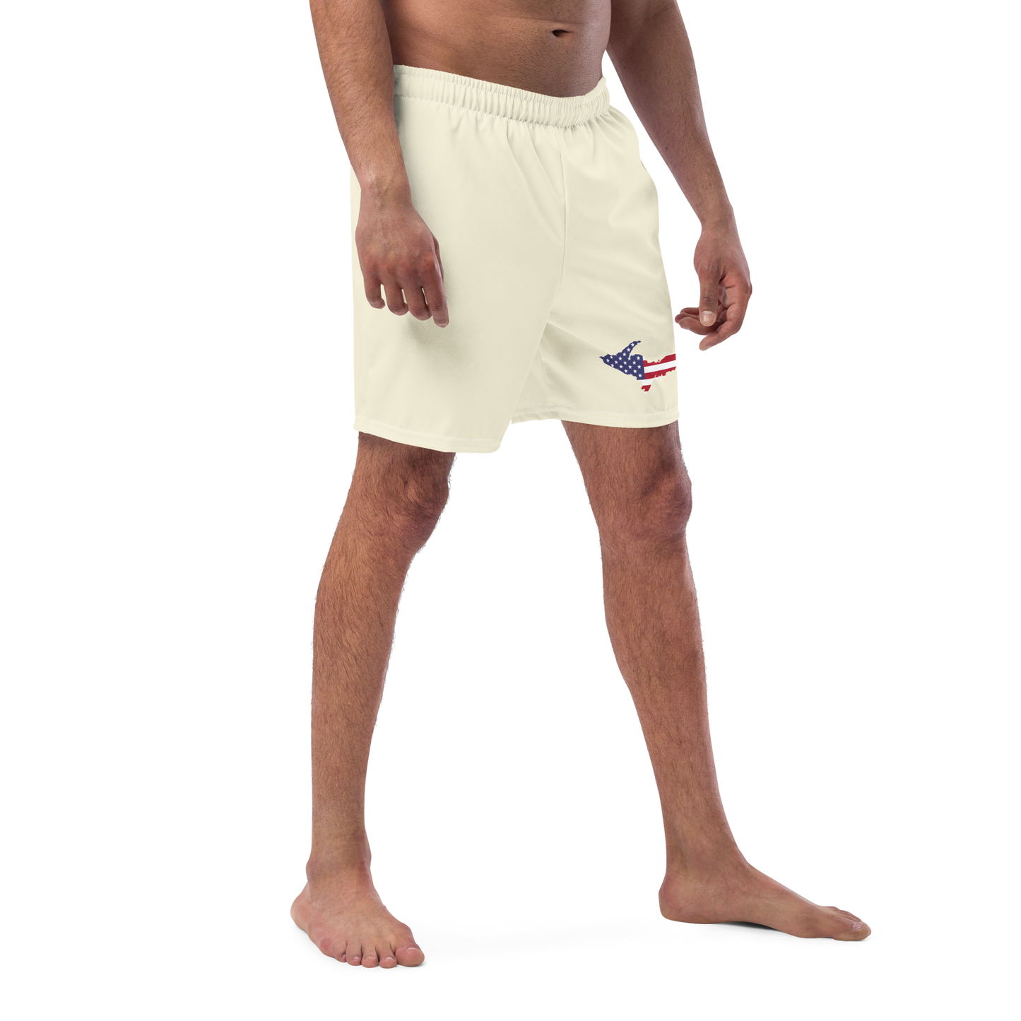 Michigan Upper Peninsula Men's Swim Trunks (w/ UP USA Flag ) | Ivory Color