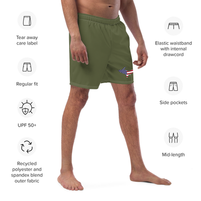 Michigan Upper Peninsula Men's Swim Trunks (w/ UP USA Flag ) | Army Green