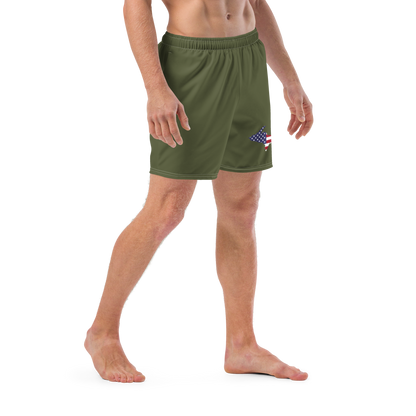 Michigan Upper Peninsula Men's Swim Trunks (w/ UP USA Flag ) | Army Green